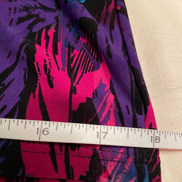 Palazzo Pants in black with hot pink & purple feathers. Size 1X. - Picture 11 of 12